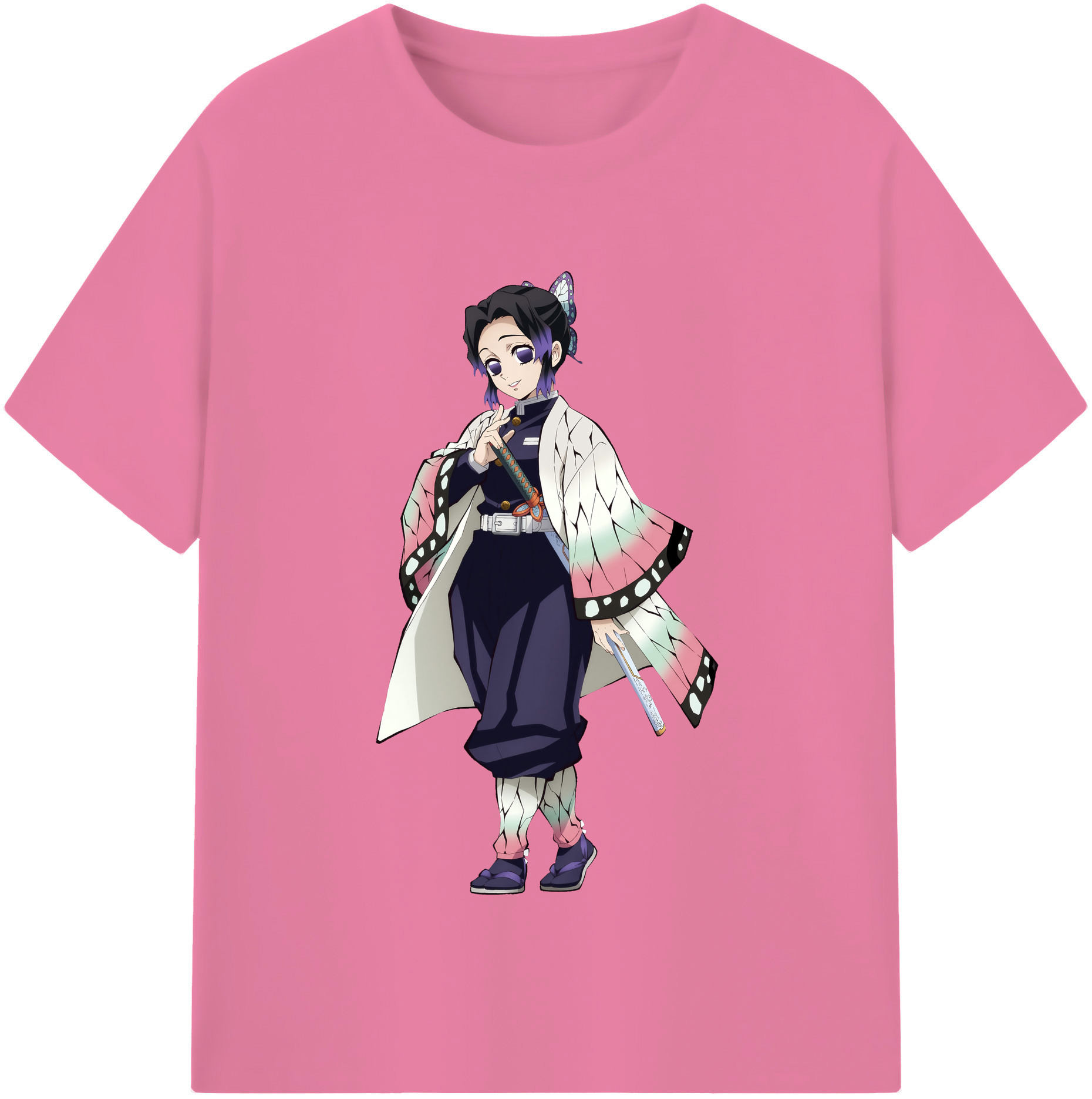 （画像用） 鬼滅の刃（きめつのやいば）蟲柱-胡蝶 しのぶ／こちょう しのぶ Kochou Shinobu 綿100％半袖Tシャツ（フロントプリント）